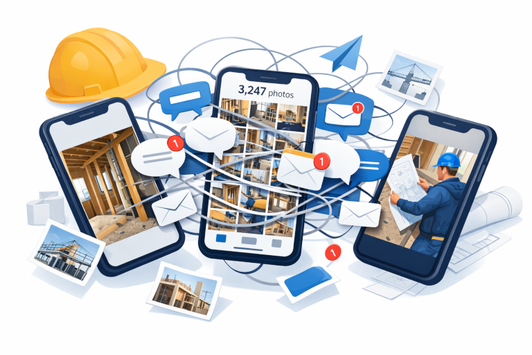 Job-site photos scattered across several phones with no labels